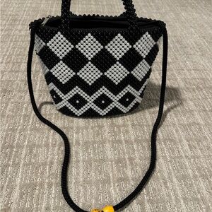 Black and White Beaded Handbag